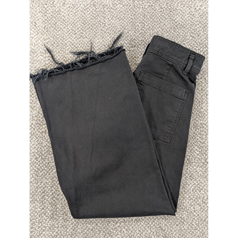 Zara Womens Wide Leg High Waist Raw Hem Denim Pants Washed Black Size 6